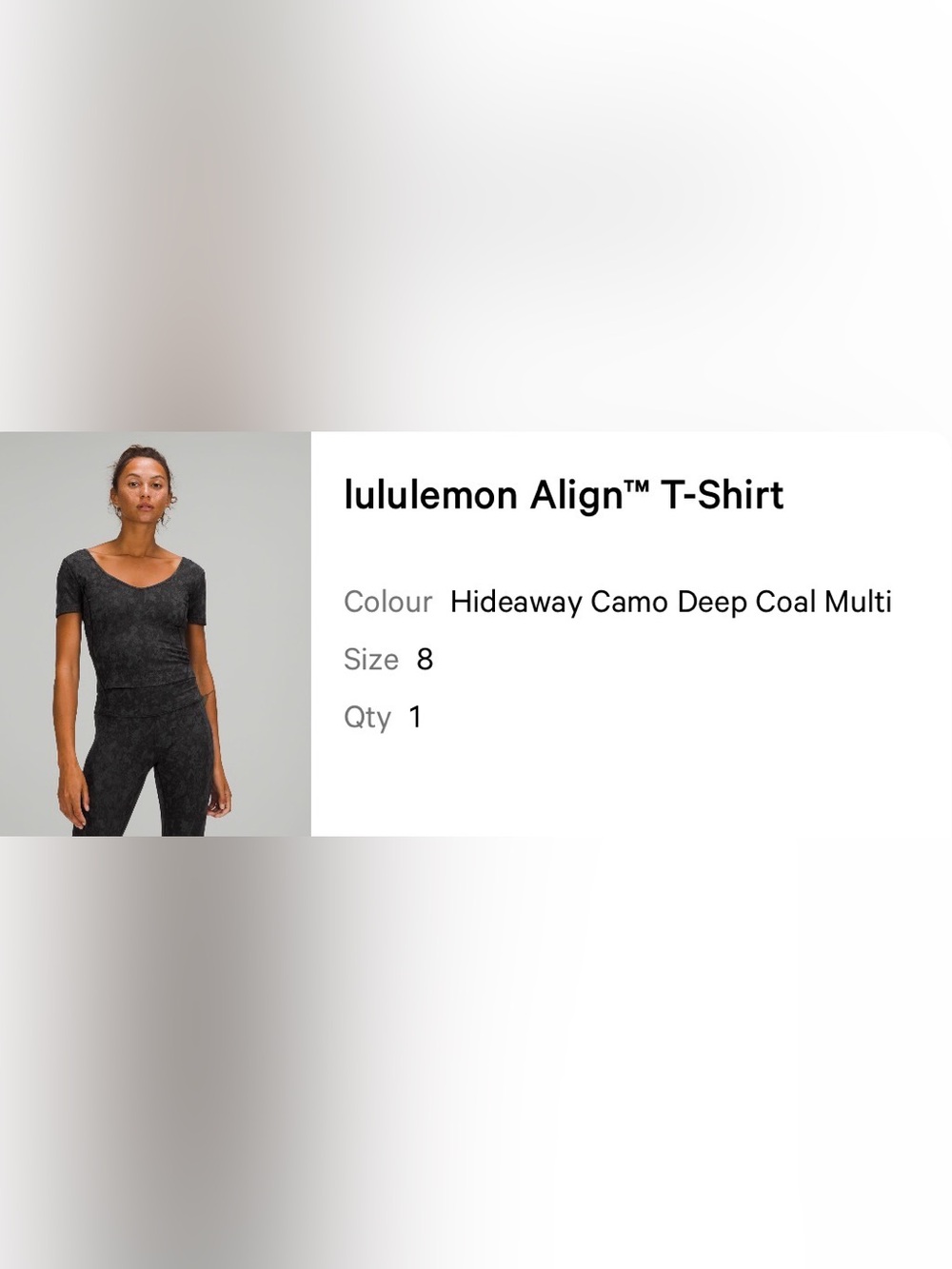 lululemon athletica Align™ Short Sleeve Tee Deep Coal Camo - like new - size 8